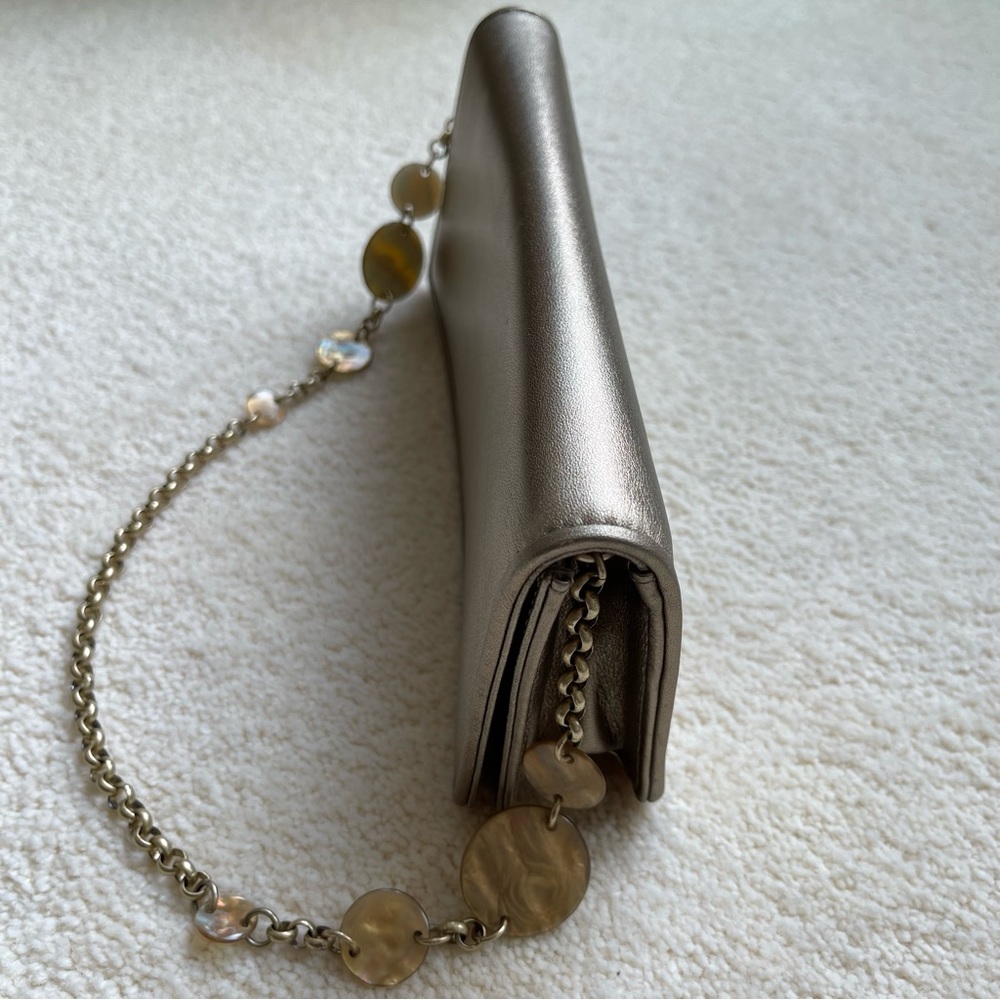 Ann Taylor Leather Handbag/Clutch Gold Chain With Mother Of Pearl Discs - Picture 11 of 15